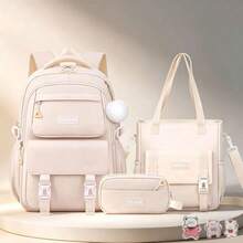 3pcs Highly Attractive Women's Backpack, Handbag And Storage Pouch Set, With Pom Pom Pendant And Small Badge, Backpack And Handbag Both Have Multiple Compartments And Pockets, Back Pocket, Suitable For Campus, Travel, Outing, Camping, Beach, Birthday And Holiday Gift Choice. - Sets - View 11