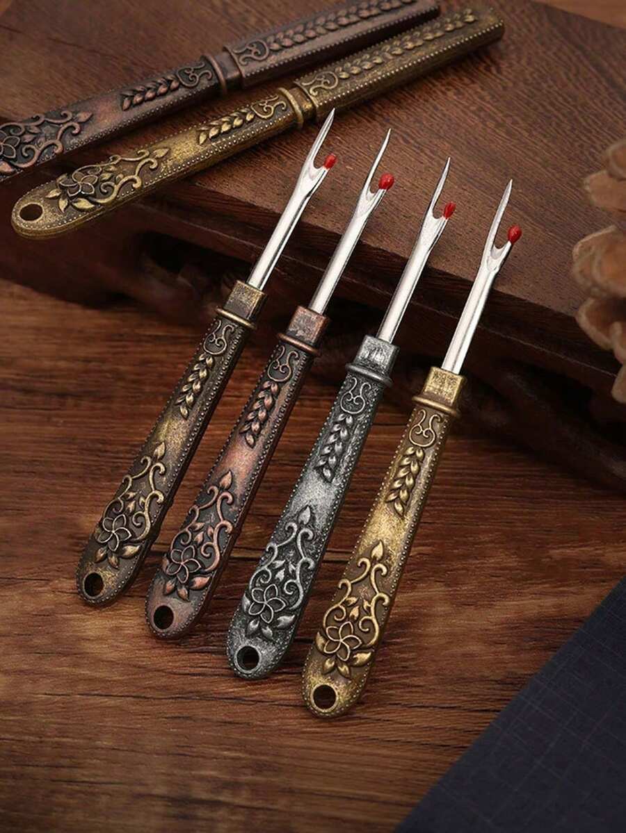 2pcs Handmade Embroidered Seam Ripper, Cross Stitch Thread Snips, Sewing Thread Cutter, Vintage Comfortable Grip, Easy To Cut Thread - Multi-color - View 1
