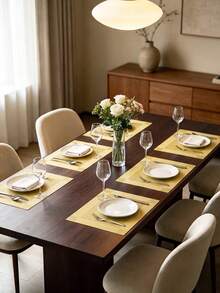1-12pcs Gold PVC Rectangular Placemats, Minimalist Style Coffee Cup Coasters, Washable, Easy To Clean, Wipeable, Non-Slip, Heat Resistant, Suitable For Room Decor, Table Decor, Home Decor, Party Decor, Suitable For Holidays, Parties, Gatherings, Birthdays, Weddings, Gifts, Presents, Dinners, Outdoor, Picnics. - Multicolor - View 2