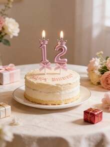 Bright Pink Crown Pattern Birthday Candle, Suitable For Birthdays, Anniversaries And Various Celebrations, Decorated With Glitter And Bow Details - Multicolor - View 5
