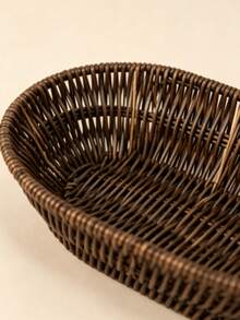 Handmade Woven Fan Shaped Storage Basket, Brown Imitation Rattan Wicker Tray For Bread Fruit Food Serving - Oval - View 6