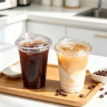 1/10pcs Transparent Cups With Direct Drinking Lid, Transparent Design, Suitable For Coffee, Smoothie, Soda, Party Drinks, Bubble Tea And Iced Drinks, Party Drinks Transparent Beverage Cups, Safety Lid Function, - Clear - View 2