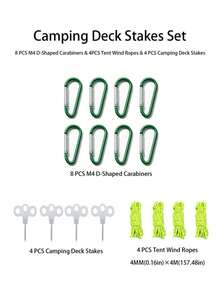 Multi-Piece 3-Prong Spiral Tent Stakes Set With Ropes And Clips, Camping Ground Anchor Kit - Multicolor - View 16