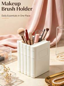 Creative Book-Shaped Makeup Brush Holder, INS Light Luxury Vanity Lipstick & Eyebrow Pencil Storage Box, Office Desk Pen Holder Stationery Organizer, Highly Attractive Desktop Storage - White - View 7