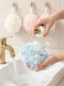 1pc Soft Mesh Bath Loofah, Two Tone Color Shower Sponge, Exfoliating Bath Pouf With Hanging Loop, Gentle Body Washing Puff For Shower Bathroom, Assorted Pastel Colors Holiday Essentials Christmas Bathroom Accessories - Multicolor - View 4