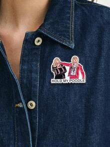 1pc American Retro Fun Bestie Badge "Holding My Poodle" Humorous Character Social Meme, Versatile Creative Badge Suitable For Denim Jackets, Hoodies And Bags - Multicolor - View 2