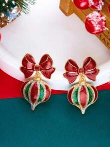 1 Pair Christmas Fashion Elegant Exquisite Glitter Bow Earrings, Ideal Holiday Gift - Multicolor - View 2