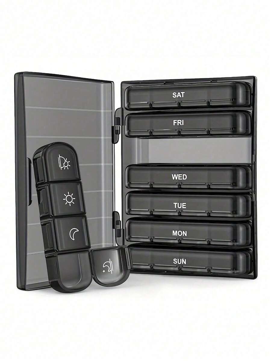 7/1pc Pack Weekly Pill Organizer, 4 /3Times A Day, Large Daily Pill Box, 7-Day Portable Travel, Light-Proof Pill Case For Fish Oil, Vitamins, Supplements, Medication - one-size - View 1
