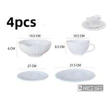 4 Sets Of Complete Ceramic Tableware, Each 4-Piece Dinner Set With Bowl, Coffee Mug, Small Plate And Large Dinner Plate, - White - View 8