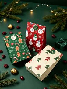 13pcs Christmas Santa Claus Print Gift Bags Set, Gingerbread Man & Christmas Tree Pattern Gift Bags With Christmas Stickers, Party Baking Flat Bottom Paper Bags, Holiday Party Favors, Photo Props, Suitable For Christmas Gift Packaging, Holiday Gifts, Holiday Celebration Decor - Multicolor - View 6