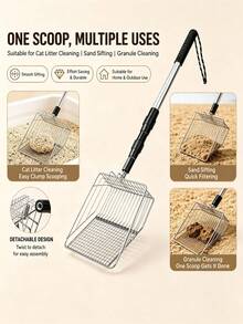 1pc Stainless Steel Mesh Cat Litter Scoop With Extendable Detachable Handle, Adjustable Length Kitty Litter Shovel, Easy Clean Pet Waste Removal Tool For Indoor Cats - Multicolor - View 6