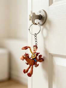 Disney Toy Story Character Woody In Horse Riding Pose Keychain Pendant, Made Of Acrylic Material, Flat Cartoon Decorative Item, Metal Key Ring, Bag Accessory For Carrying Around. - Multicolor - View 2