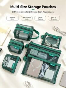 Transparent Mesh Storage Bag Set, Makeup Bag, Portable Coin Purse, Stationery Pencil Case, Zipper Travel Toiletry Bag, Suitable For Home Office Data Cable Storage Accessories, Portable Coin Purse For Outings, Can Store Cards, Keys And Other Items - A - View 6