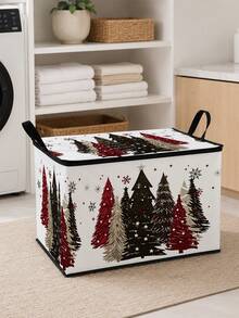 Hộp lưu trữ có khóa kéo với thiết kế cây thông Noel; họa tiết vẽ tay cây thông, bông tuyết, ngôi sao và hoa văn ngày lễ mùa đông cổ điển màu đỏ, đen và bạc; giỏ/thùng lưu trữ có thể gấp gọn có tay cầm, phù hợp để sắp xếp đồ đạc trong nhà - Nhiều màu - Xem 15