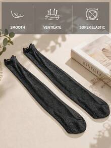 1 Pair Women's Black Silver Glitter Mesh Ruched Socks, Lightweight Sheer Elastic Short Socks For Dating And Commuting, Pair With Shoes - Black - View 2