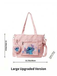 Miniso Disney Stitch 可愛愛心與星星卡通印花托特包 2 件組附零錢包，適合工作、旅行、購物與日常使用 - 粉色 - 查看 6