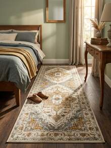 1pc Vintage Oriental Badge Long Runner Rug, Suitable For Entryway, Hallway, Corridor, Kitchen, Living Room, Bedroom, Ideal Choice For Classic Home Decor, Made Of Soft Skin-Friendly Plush Fabric, With Non-Slip Backing, Durable And Easy To Clean - Multicolor - View 2