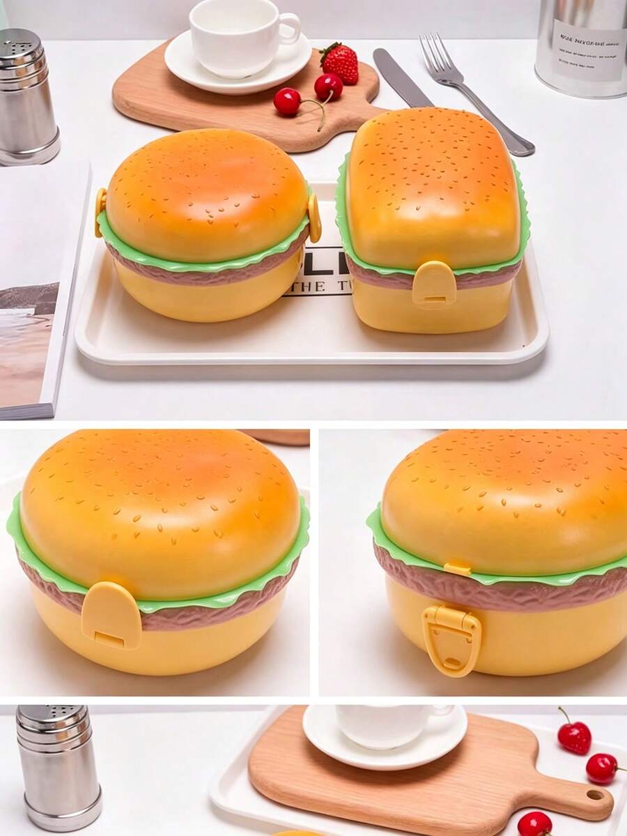 Portable Hamburger Lunch Box Leak-Proof Cover, School Office Plastic Food Container, Picnic, Children Student Lunch Box, Microwave Bento Box - Multicolor - View 1