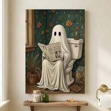 Halloween Poster Canvas Wall Art, Funny Ghost Reading Newspaper 12x18in - UnframedB - View 4