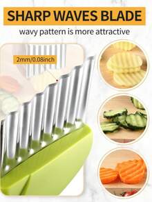 Large Wavy Slicer, Wavy Vegetable Cutter, Upgraded Stainless Steel Wavy Blade, Kitchen Wavy Slicing Tool With Shell, Suitable For Fruits, Vegetables, Salads, Carrots, Potatoes, French Fries - Multicolor - View 7