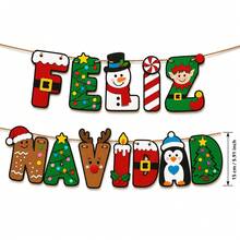 Feliz Navidad Banner Spanish Christmas Wreath 2D Acrylic Letter Hanging Flag Snowman Elf Gingerbread Man Penguin Pattern Christmas Home Wall Fireplace Hanging Decoration Holiday Party Decor - Multicolor - View 4
