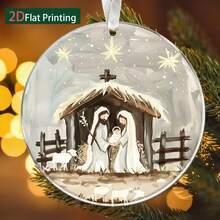 2D Flat Style, 1pc Nativity Scene Hanging Ornament (With Star) - Acrylic Material, Suitable For Christmas Tree Hanging, Religious Holiday Decoration, Nativity Celebration And Church Christmas Play - Acrylic Pendant, 2D Flat Design - Multicolor - View 6