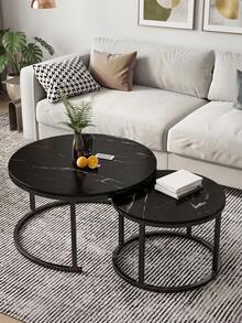 Nested Coffee Table Set, Round Coffee Table, Modern Style Side Table/Bedside Table, Suitable For Bedroom And Living Room. - Black - View 1