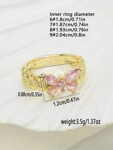 1pc Women's Cute Elegant Pink Butterfly Shaped Gold Plated Ring, Daily Commute, Date Party, Best Birthday Gift - Gold - View 5