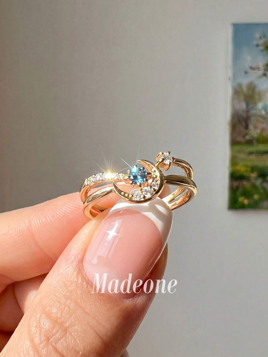 MADEONE 1pc Star & Moon Detachable Ring Set, Women's Vintage Luxury Jewelry, Couple Gift, Promise Ring, Wedding Engagement Bridal Jewelry