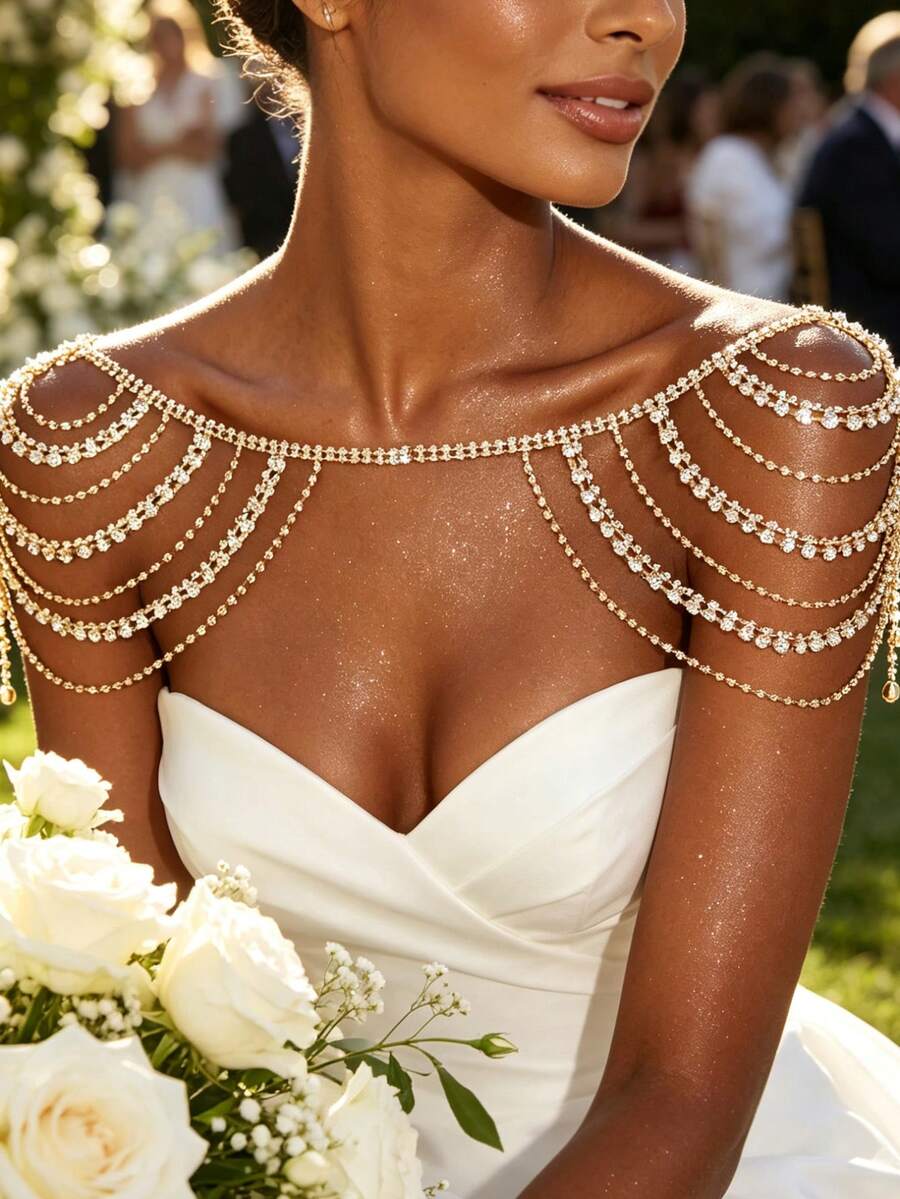 Luxury Sparkling Crystal Shoulder Chain, Bridal Wedding Shoulder Jewelry Body Chain
