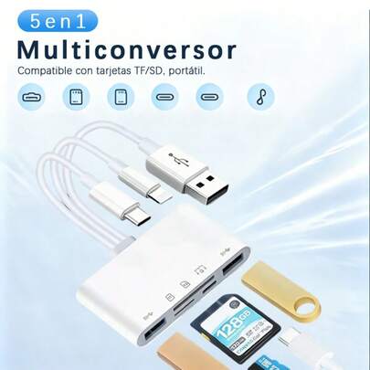 5-In-1 Triple Interface Memory Card Reader, USB OTG Adapter And SD Card Reader For IPhon, USB-C And USB-A Devices With 5 Slots, PD 60W/Dual USB/TF/SD, Camera Adapter Compatible With SD/Micro SD/SDHC/SDXC/