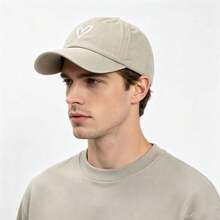 1pc Washed Soft Crown Couple Baseball Cap, Unisex Versatile Heart Embroidery Duck Tongue Hat, Thin Korean Style For Spring/Summer - A - View 2