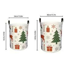 1 Stück großer zylindrischer Aufbewahrungskorb mit Weihnachts-Hirsch- und Kerzenmuster, tragbarer Organizer-Korb für Haushaltsgegenstände, perfekt für Heimdekoration, Geschenkverpackung, Osterkorb-Füllung, Kinderzimmer-Organisation, tägliche Nutzung - Beige und Grün - Übersicht 2