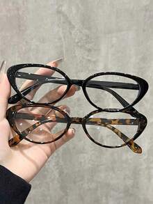 1/2 Pairs Solid Color Cat Eye Transparent Glasses, Unisex, Made Of Casual Plastic Material, Suitable For Daily Wear, Party, Street Style And Other Occasions, A Versatile Accessory Choice - Transparent - View 2