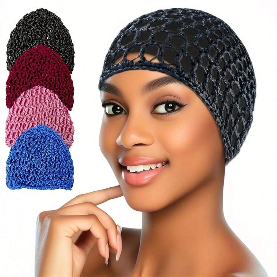 High Elasticity Breathable Crochet Hair Net For Women, Curly Hair Care Sleep Cap, Comfortable Versatile Headscarf - Multicolor - View 1