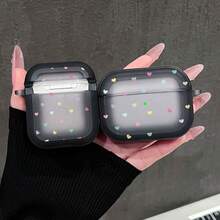 1pc Translucent Black Base Colorful Small Heart Earphone Case, Scattered Heart Pattern Semi-Transparent Matte Soft Shell With Hook, Fresh Cute Girl Bluetooth Earphone Protective Cover Suitable For AiPods1/2, Suitable For Airpods3, Suitable For Airpods4, Suitable For Airpodspro - Transparent Black - View 5