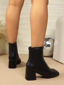 2026 Autumn/Winter New Boots Women's High Heel Square Toe Height-Increasing Fashion Sexy Elastic Boots For Outing, Dating, College, Sweet, Elegant - Black - View 6