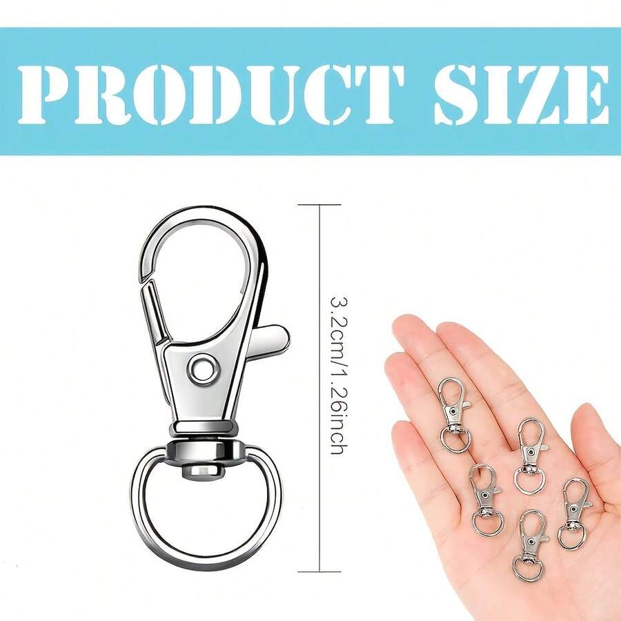 1/10/50/100pcs Keychain Hooks Clips (32mm), Rotating Lobster Claw Metal Swivel Key Chain Clips, Suitable For Keychain Making, DIY Crafts, Pet Collars (Silver) - Lobster Claw Keychain - View 1