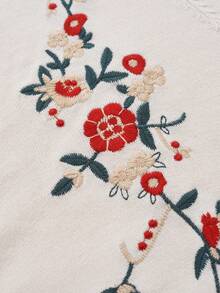 Women's Elegant Round Neck Floral Embroidered Front Button Casual Sweater, Suitable For Spring, Autumn And Summer - Apricot - View 8