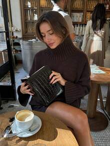 Sweater Turtleneck Fashion Musim Gugur/Dingin Wanita - Kopi Cina - View 3