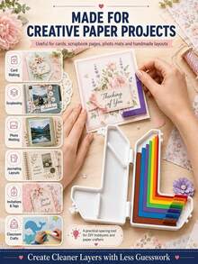 Paper Craft Alignment Guide With Storage Box, For Card Making, Precise Layering And Spacer Spacing, Suitable For Card Making And Scrapbooking, Color-Coded Tools With Size Labels, 1/16 To 1/2 Inch Increments - Multicolor - View 2