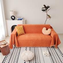 1 buah Sarung Sofa Motif Oranye Polos/Gelombang, Sarung Sofa Persegi Panjang Chenille Gaya Rumah Pertanian Vintage dengan Hiasan Rumbai, Pelindung Furnitur Anti Debu yang Nyaman dan Tahan Lama, Cocok untuk Dekorasi Ruang Tamu, Halloween, Pesta Liburan Musim Gugur/Musim Dingin - Jeruk - View 11