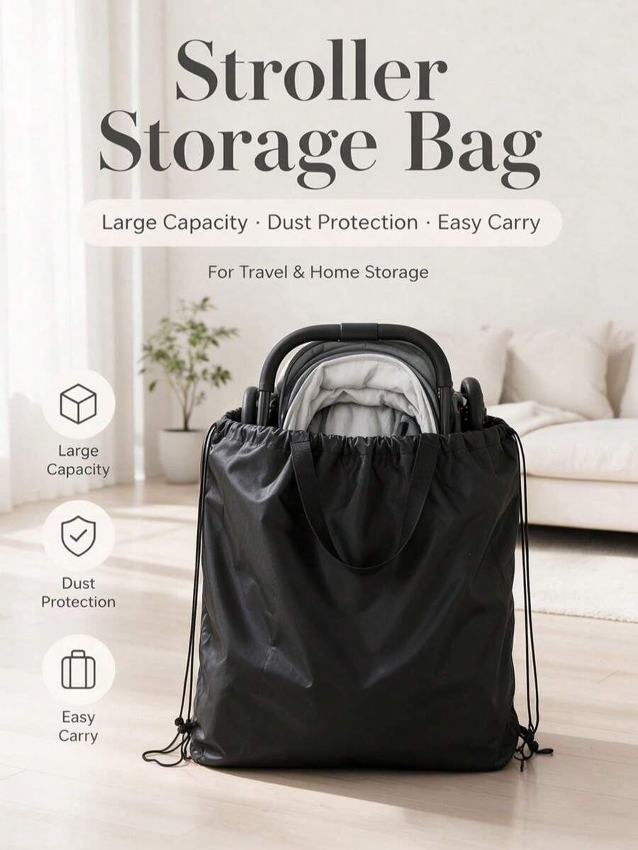 1pc Umbrella-Style Stroller Travel Bag, Portable & Durable Airplane Storage Tote, Airport Accessory, Flight Essential, Black - Black - View 1
