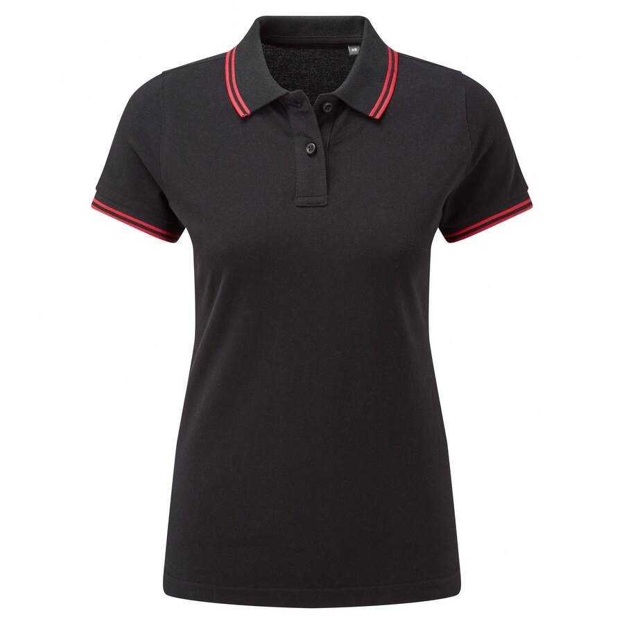 Roly Asquith & Fox Womens/Ladies Classic Fit Tipped Polo - Black/Red - View 1