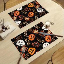 1/4/6pcs Halloween Series Pumpkin & Maple Leaf, Branch Pattern Printed Placemats, Heat Resistant Table Protector For Home Kitchen/Dining Table, Party Scene Decoration - Multicolor - View 10