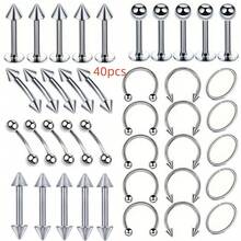 Set (Jumlah Sesuai Gambar) Anting Bibir, Anting Alis Stainless Steel, Cincin Hidung, Anting Hidung, Anting Lidah, Anting Pusar, Aneka Macam - Perak - View 12
