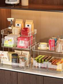 1pc 2-Layer/3-Layer Large Capacity Rectangular Desktop Tiered Storage Rack, Drawer-Style Multi-Function Plastic Organizer Box, Suitable For Cosmetics, Medicine, Spices, Bathroom, Bedroom, Kitchen Countertop Use - Transparent Storage Rack - View 5