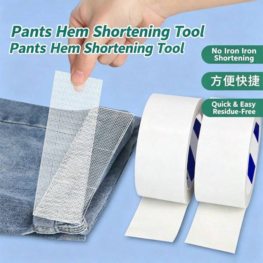 1 Roll Strong Adhesive Fabric Tape, No-Cut Multi-Function Non-Damaging Sewing Hemming Alteration Tape, Suitable For Fabric Clothing No-Sew Self-Adhesive Repair Patching, Double-Sided - Multicolor - View 1
