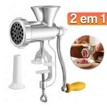 Maquina de Moer Carne Manual Moedor de Mesa Alumínio Manivela Para Enchimento de Linguiça Embutidos - Cinza Claro - Visão 2