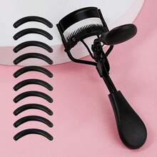 1pc Portable Eyelash Curler With Comb + 10pcs Silicone Pads, Black Handle Eyelash Curler, No Damage To Eyelashes, Easy Curling, Suitable For Daily Makeup Eyelash Curling - Black - View 8